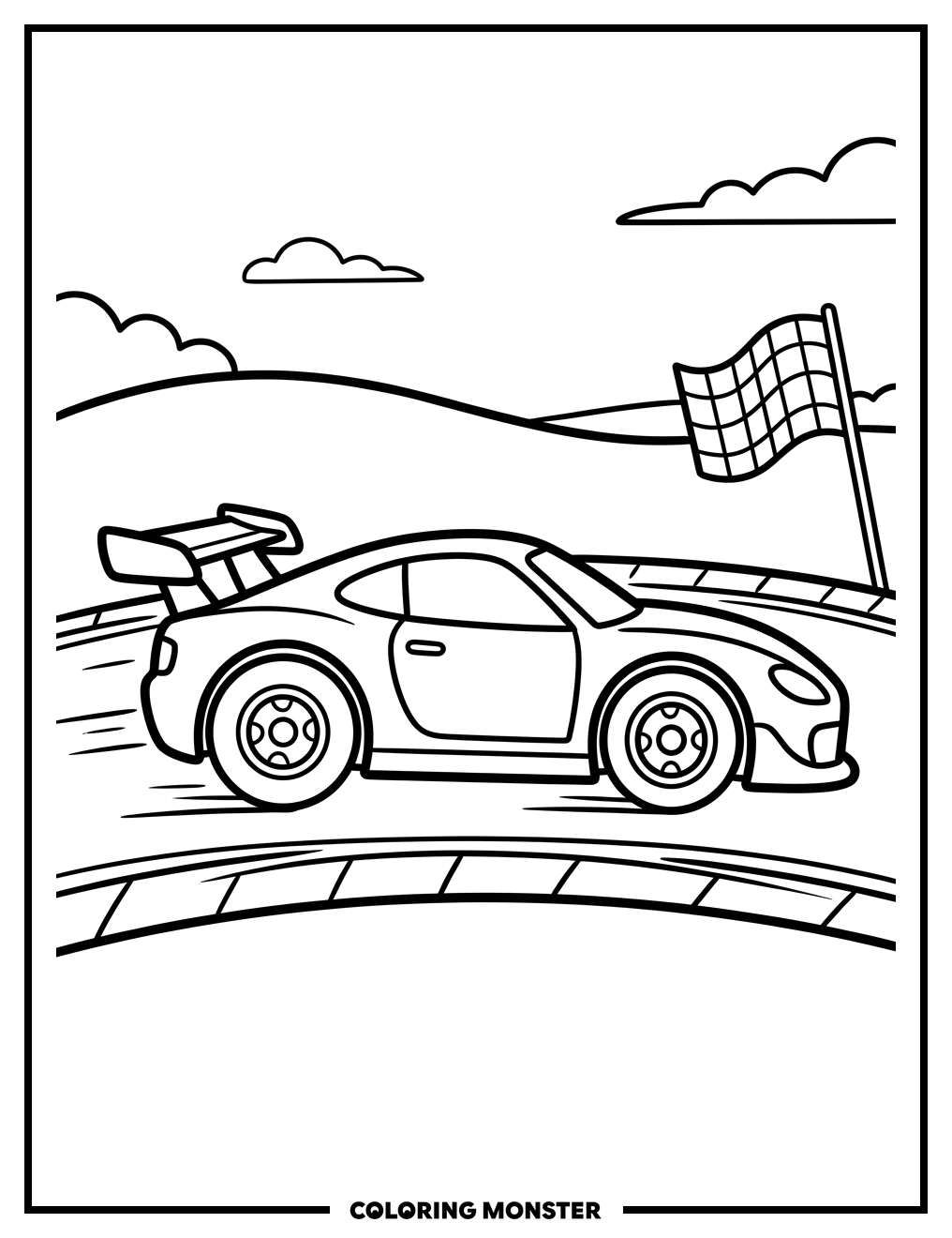 Speeding Race Car on Track Coloring Page
