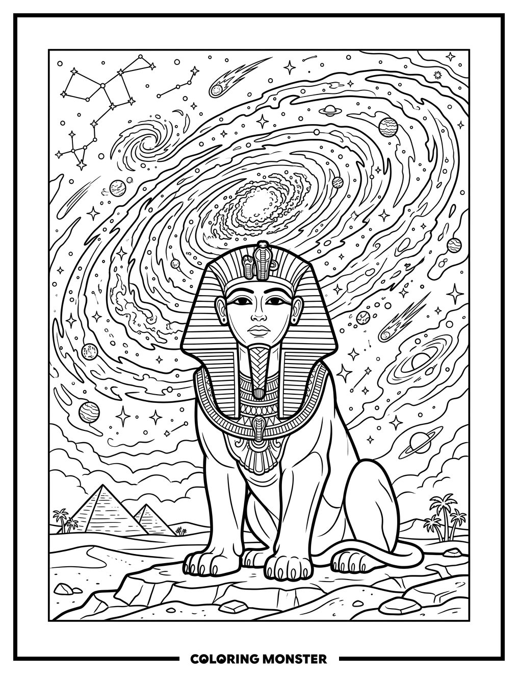 Sphinx Under a Starry Sky Coloring Page