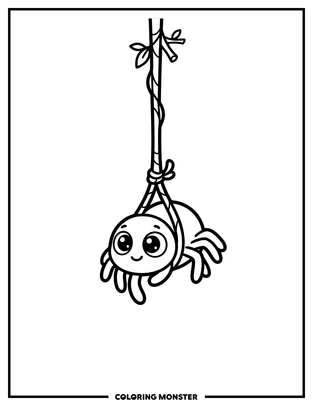 Spider Swinging on Web Coloring Page