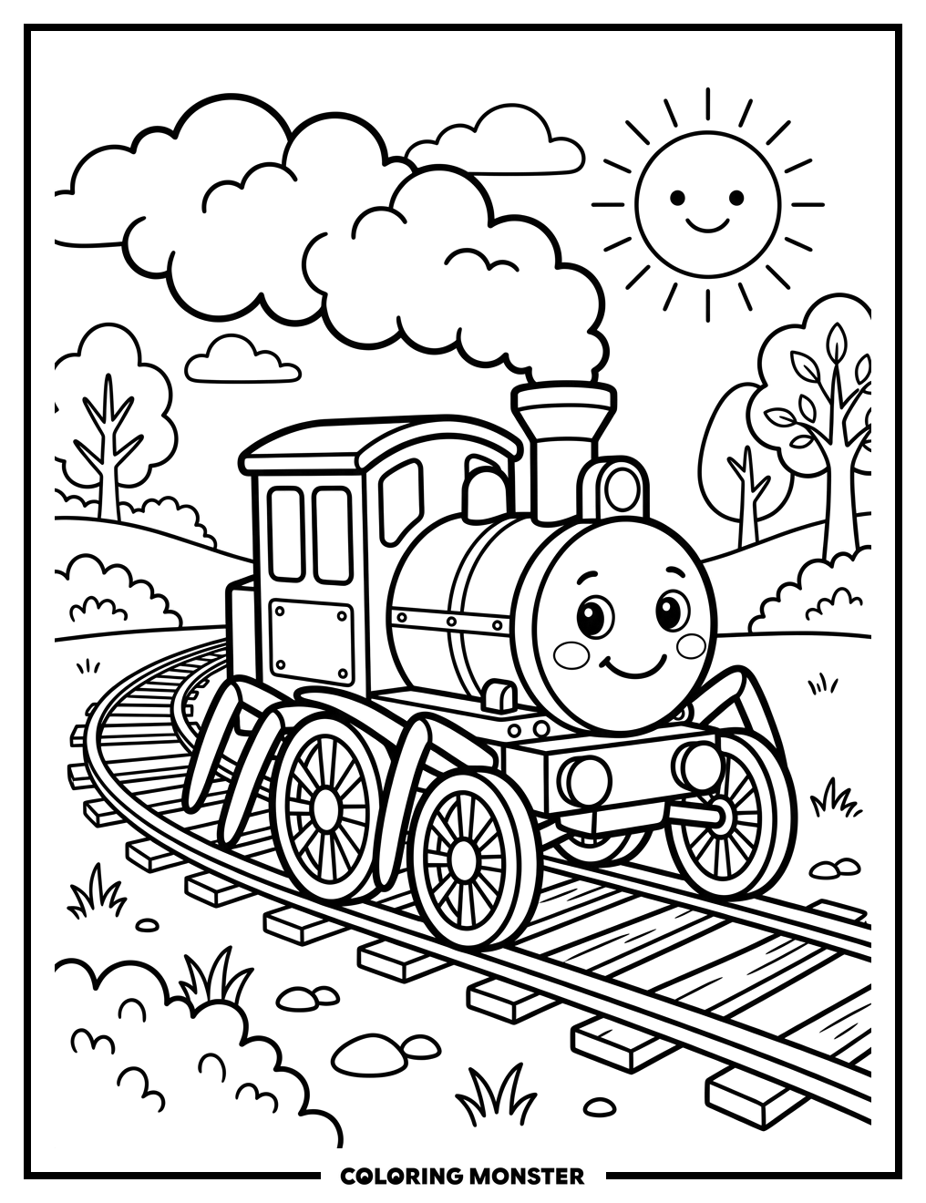 Spider Train Engine Coloring Page