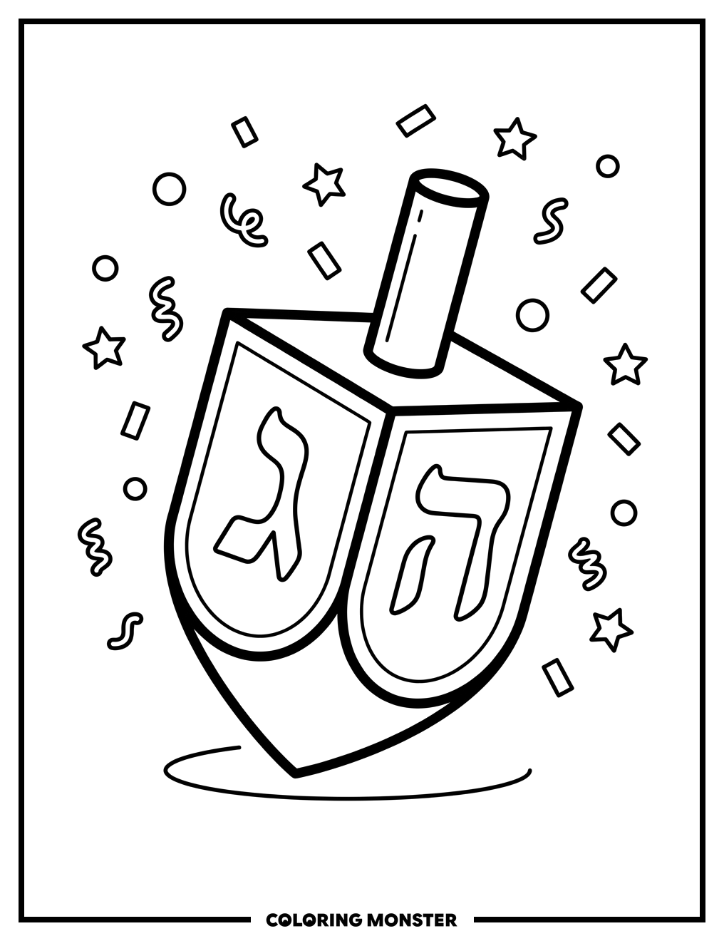Spinning Dreidel with Confetti Coloring Page