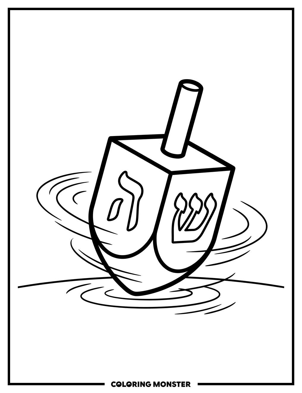 Spinning Dreidel with Hebrew Letters Coloring Page