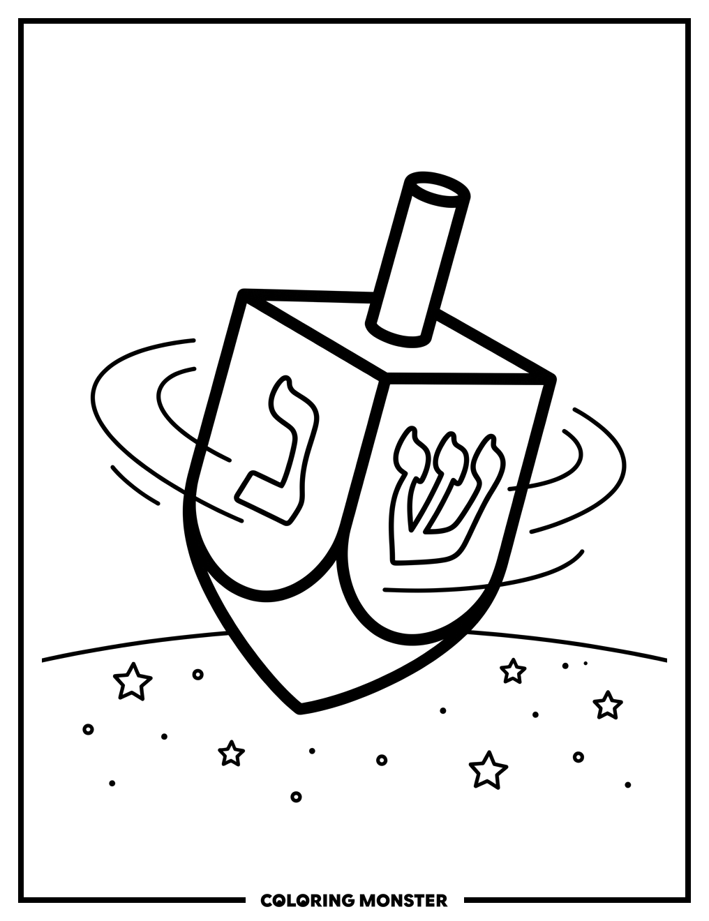 Spinning Dreidel with Stars Coloring Page