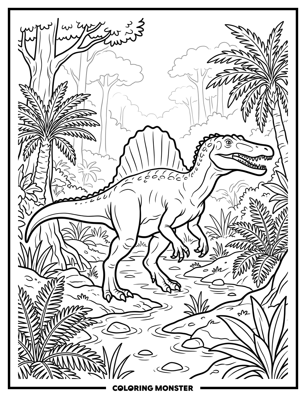 Spinosaurus in a Prehistoric Swamp Coloring Page