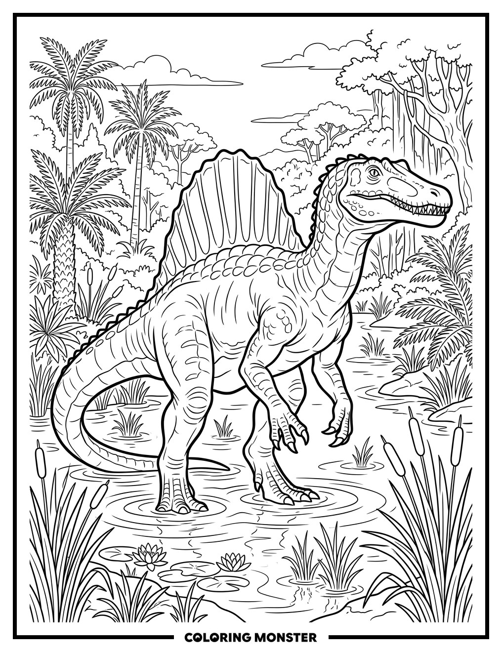 Spinosaurus in Prehistoric Swamp Coloring Page