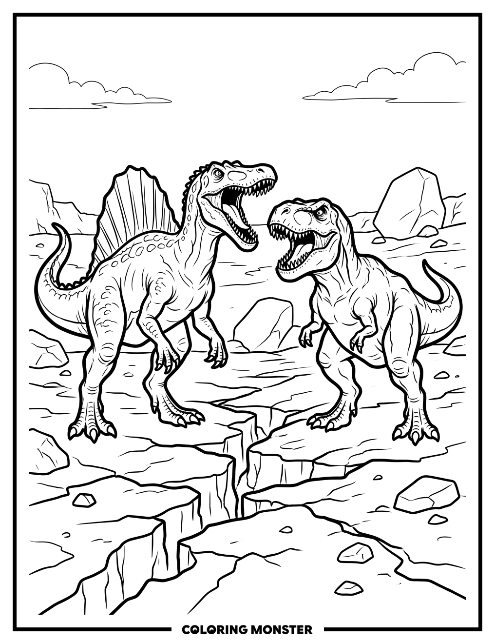 Spinosaurus vs Tyrannosaurus Rex Coloring Page