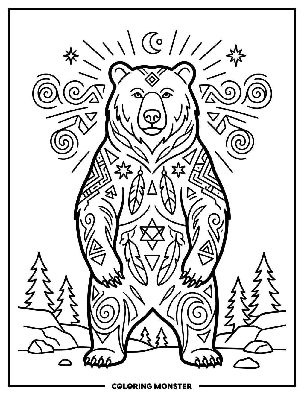 Spirit Bear with Native Patterns Coloring Page