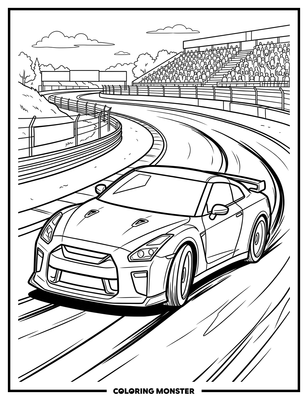 Sports Car on Winding Track Coloring Page