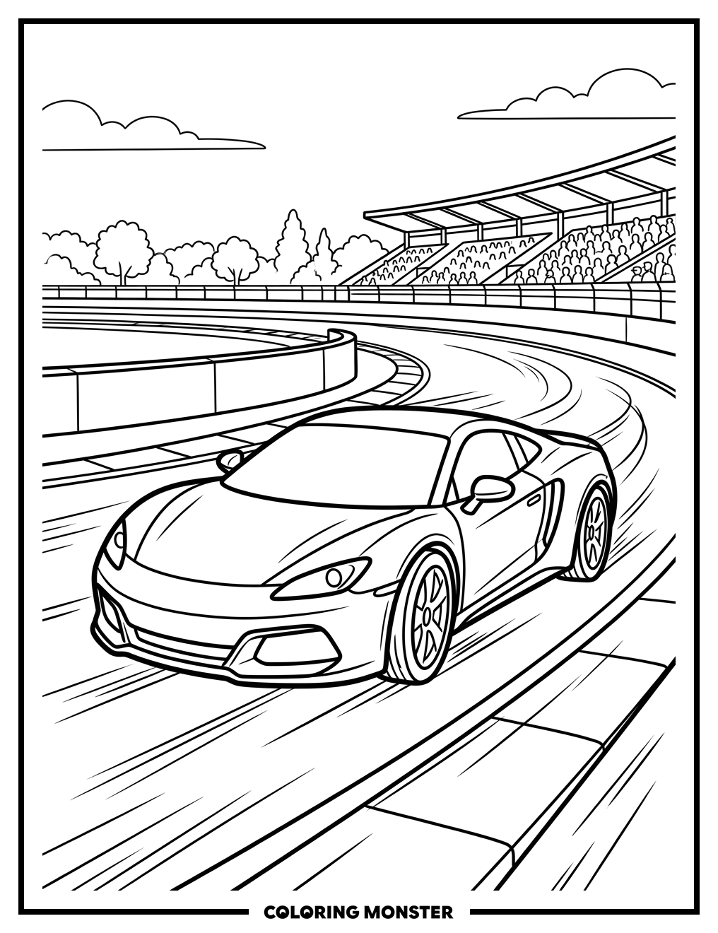 Sports Car Racing on Track Coloring Page