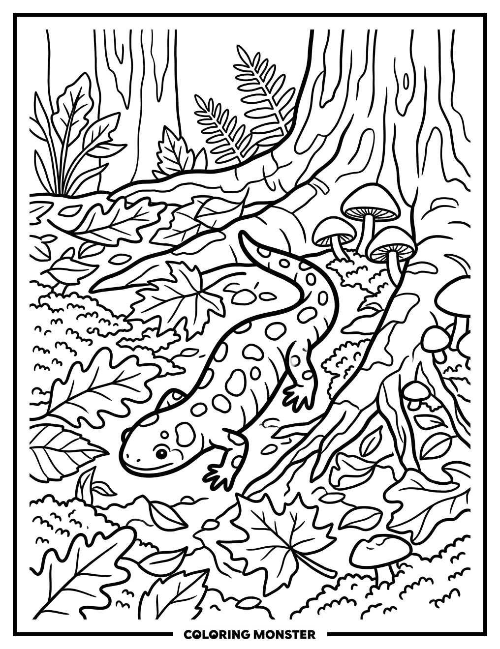 Spotted Salamander in Forest Coloring Page