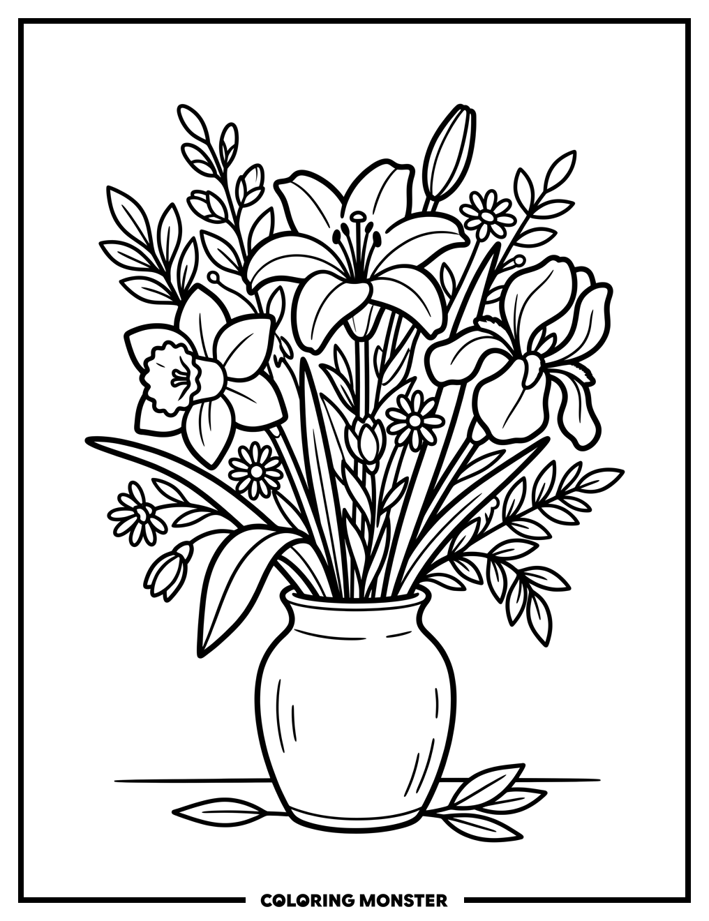 Spring Flowers In A Vase Coloring Page