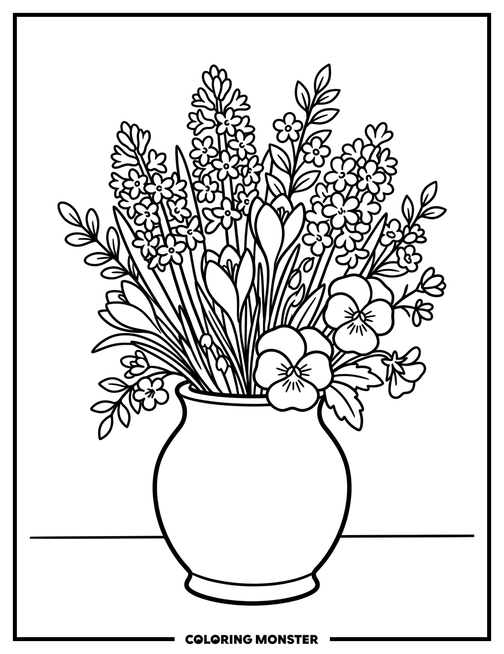 Spring Flowers in a Vase Coloring Page