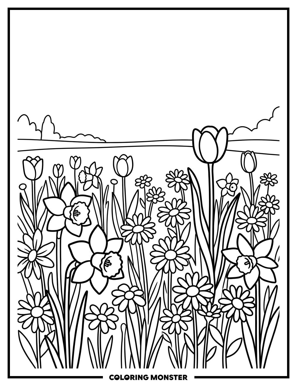 Spring Meadow Flowers Coloring Page