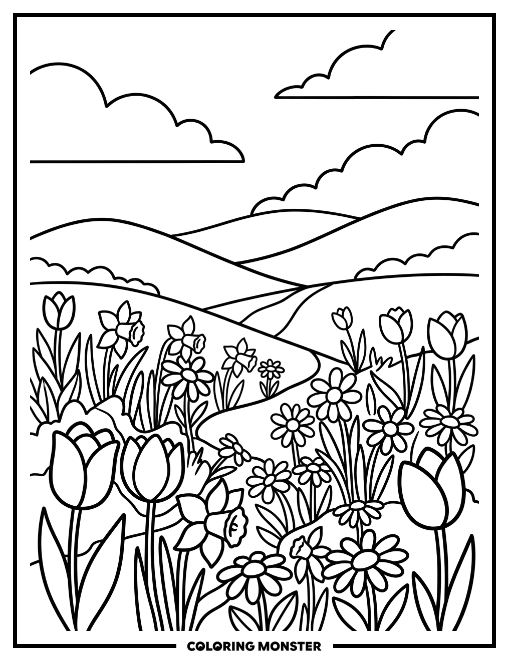 Spring Meadow Flowers Coloring Page