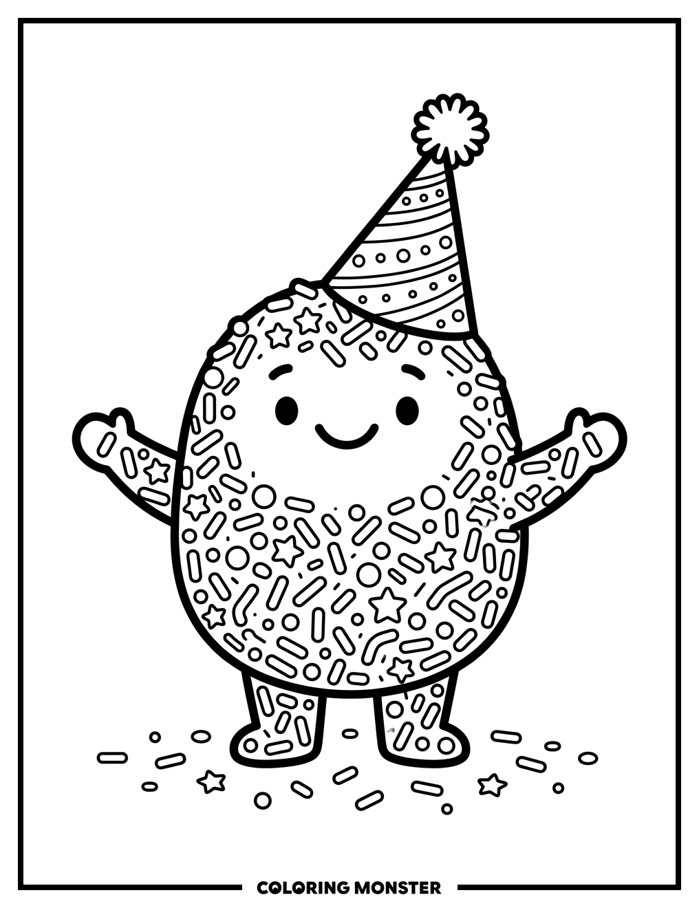 Sprinkle Character with Party Hat Coloring Page