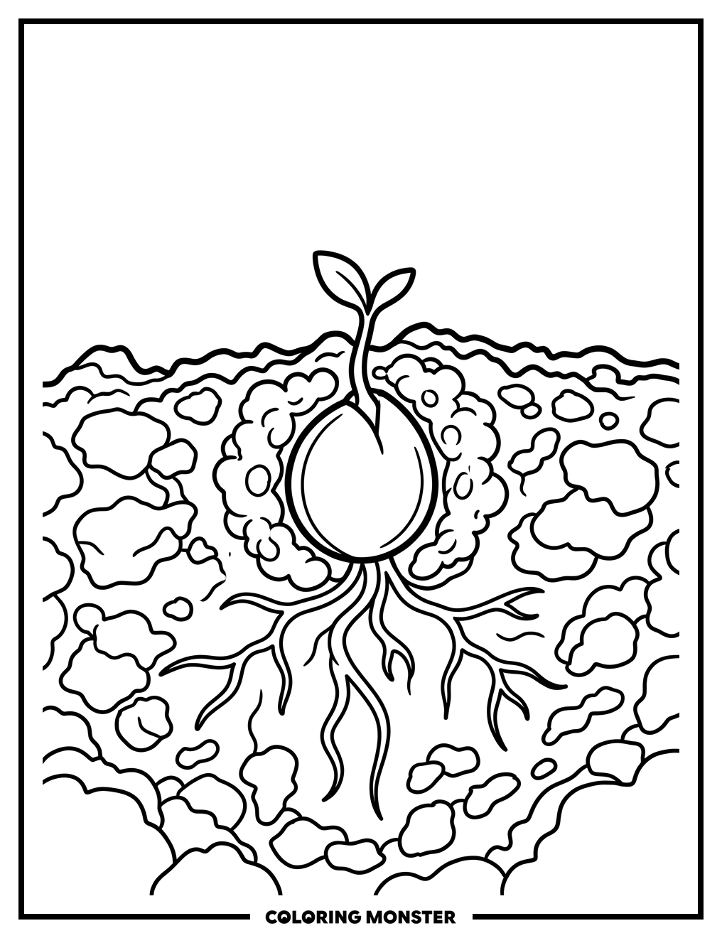 Sprouting Seed in Soil Coloring Page