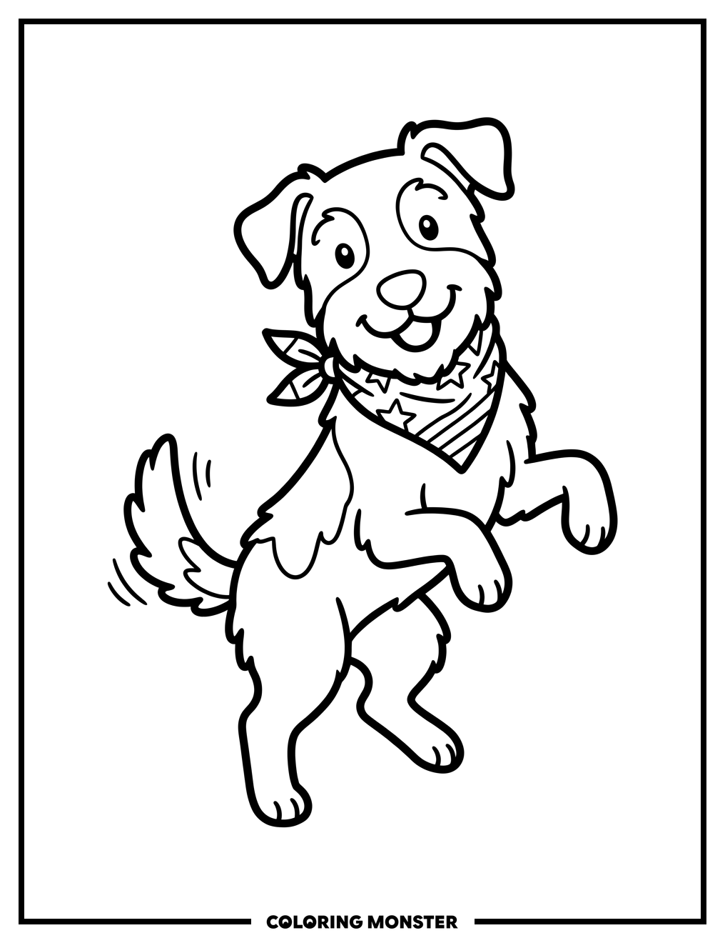 Spunky Dog in Bandana Coloring Page