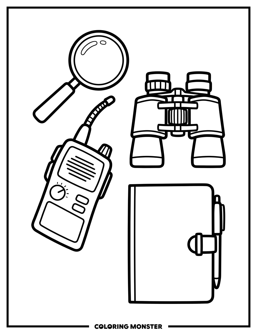 Spy Equipment Laid Out Coloring Page