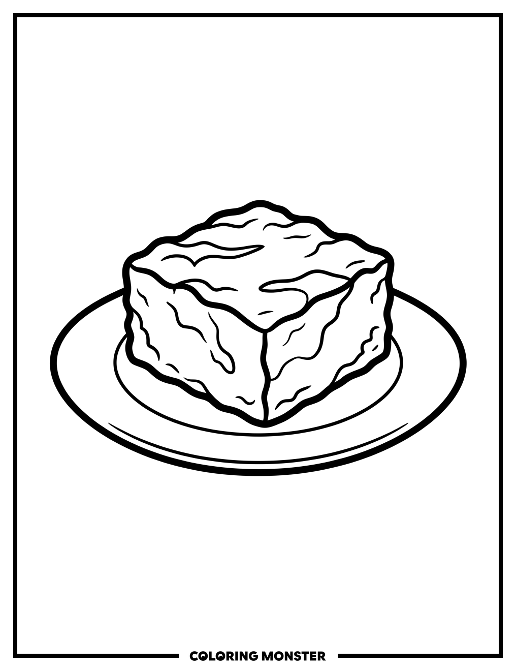 Square Chocolate Fudge on a Plate Coloring Page
