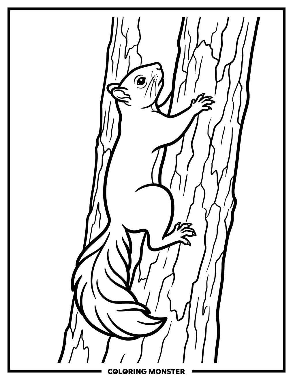 Squirrel Climbing Tree Trunk Coloring Page