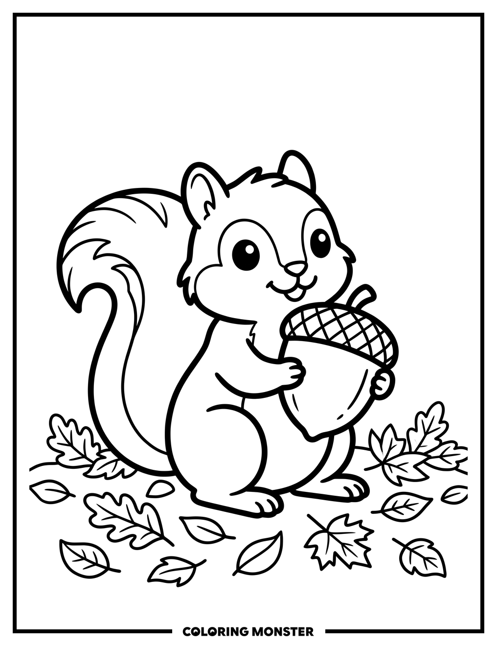 Squirrel Holding an Acorn Coloring Page