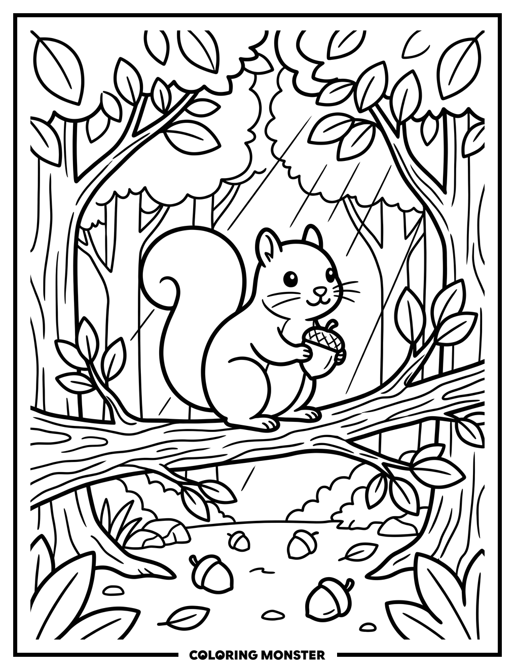 Squirrel on a Forest Branch Coloring Page