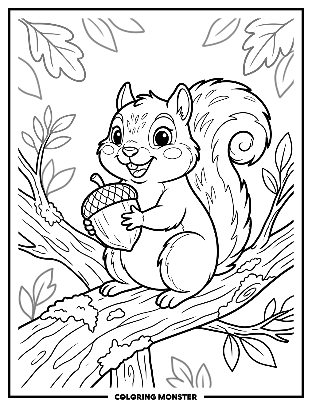Squirrel With Big Acorn Coloring Page