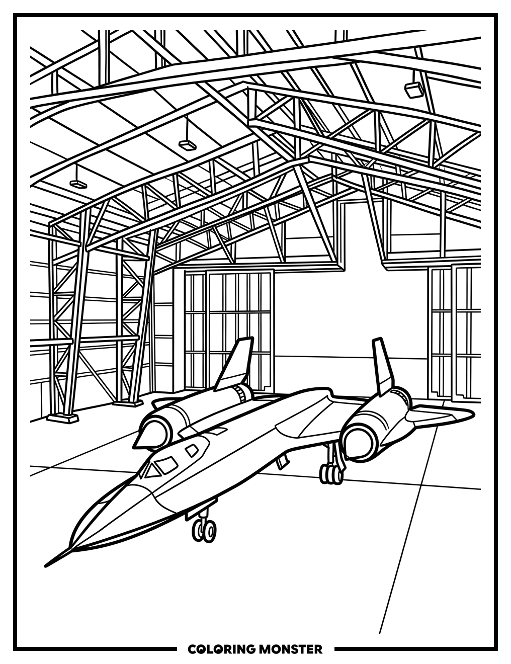 SR-71 Blackbird in Hangar Coloring Page
