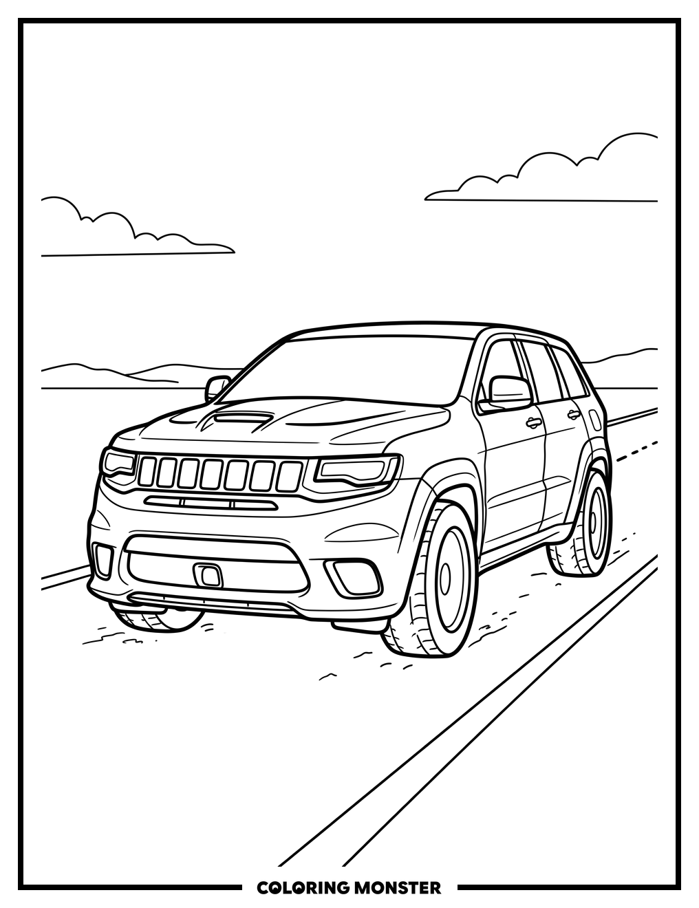 SRT Trackhawk SUV Driving Forward Coloring Page