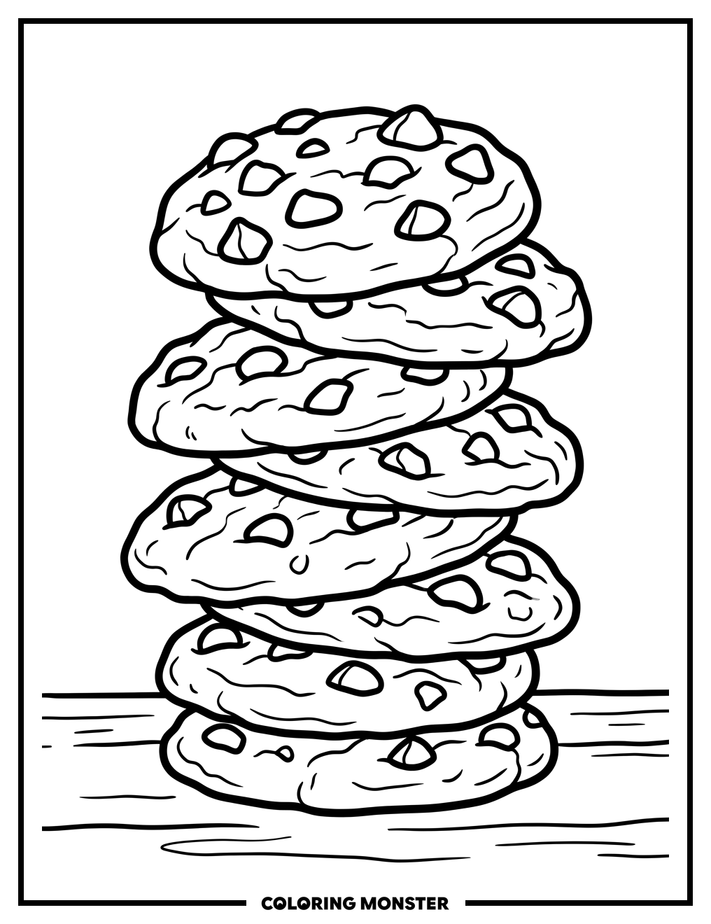 Stack of Chocolate Chip Cookies Coloring Page