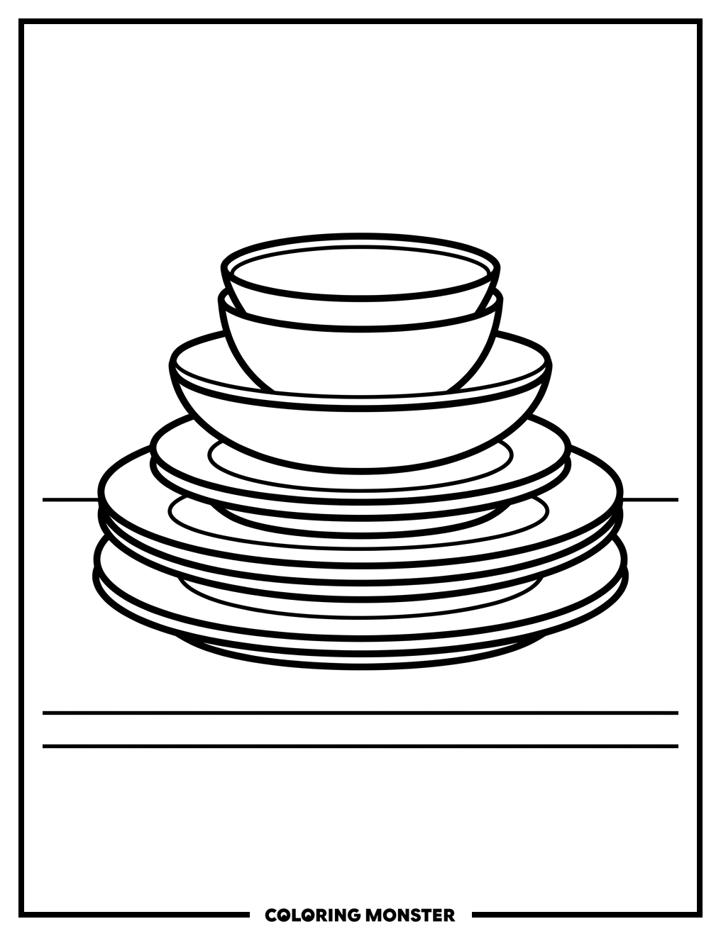 Stack Of Dinner Plates and Bowls Coloring Page