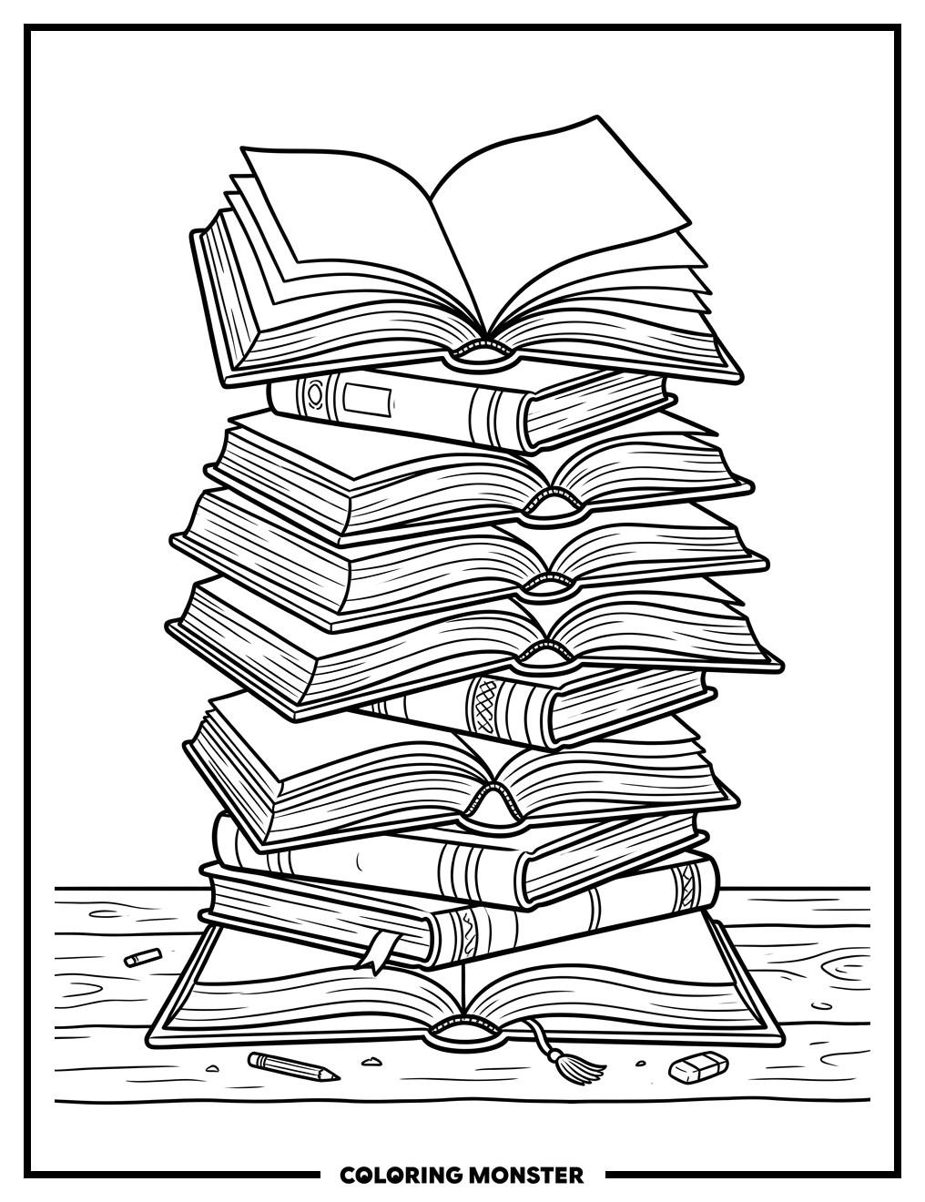 Stack Of Open Books Coloring Page