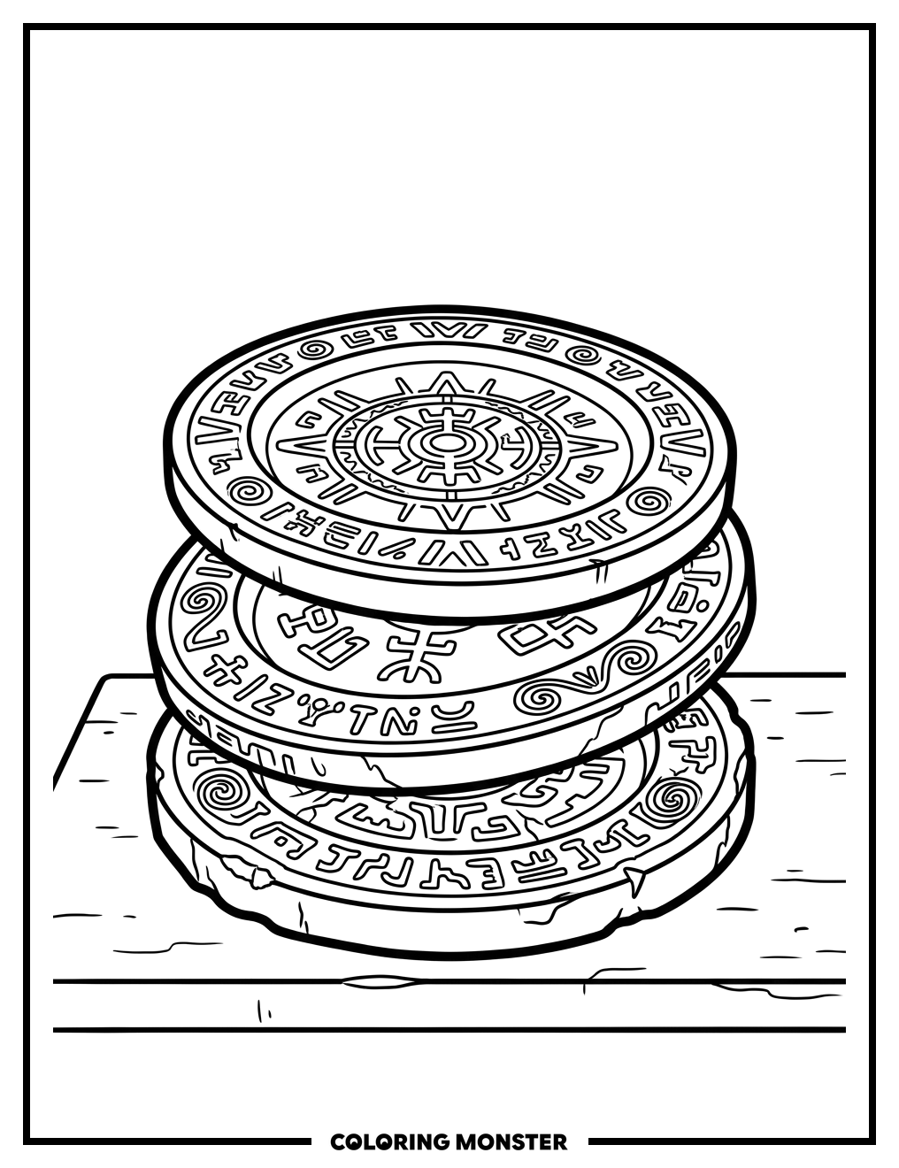 Stacked Ancient Plates Coloring Page