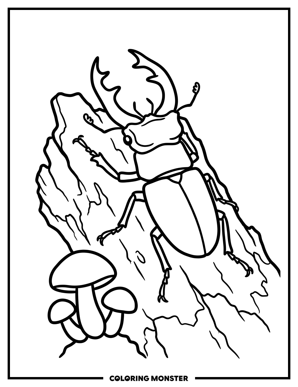 Stag Beetle on Bark Coloring Page