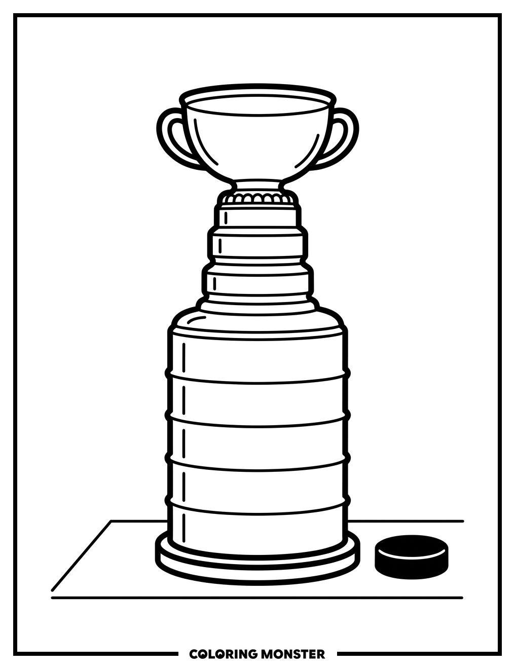 Stanley Cup Trophy and Puck Coloring Page