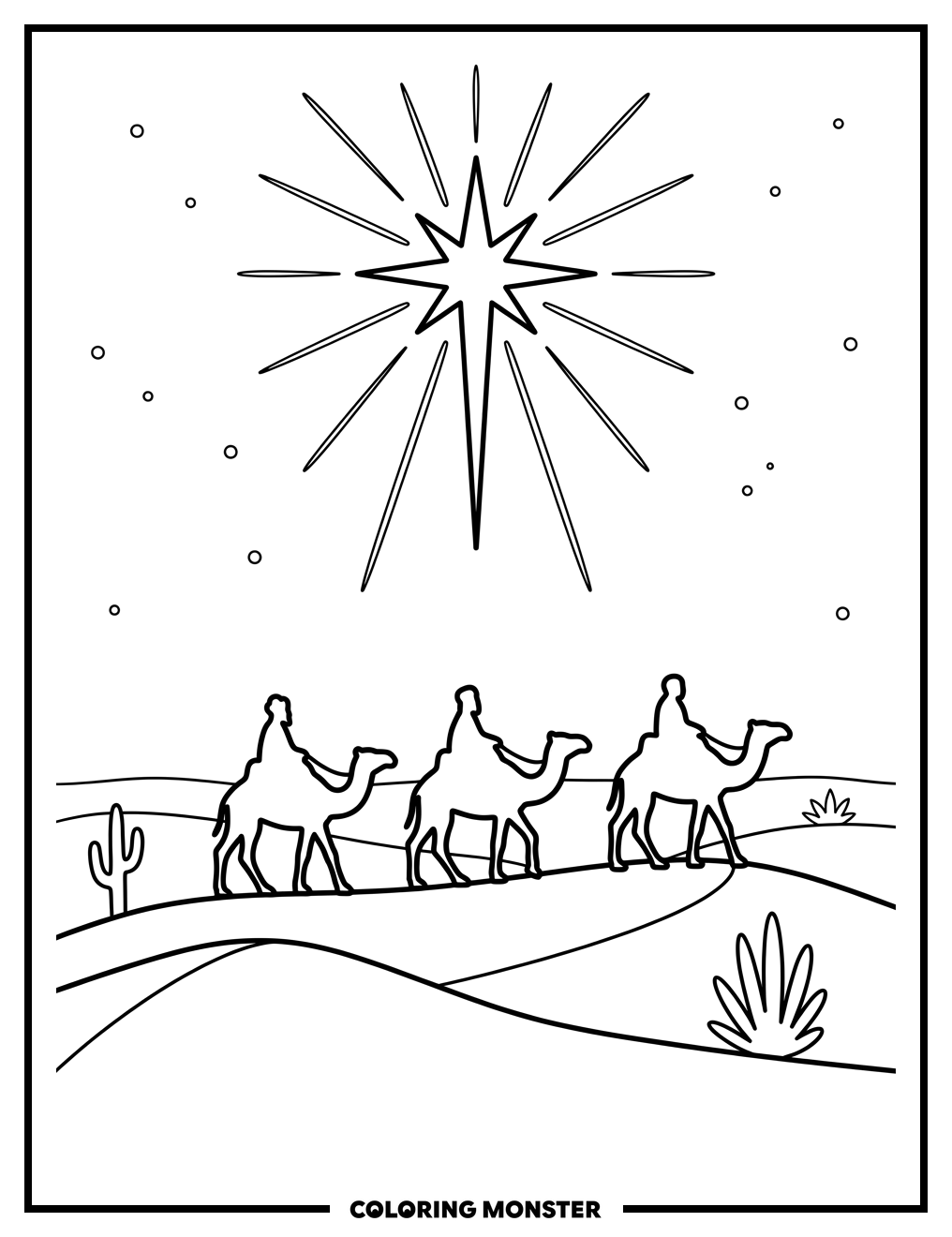 Star Guiding Camels Across Desert Coloring Page