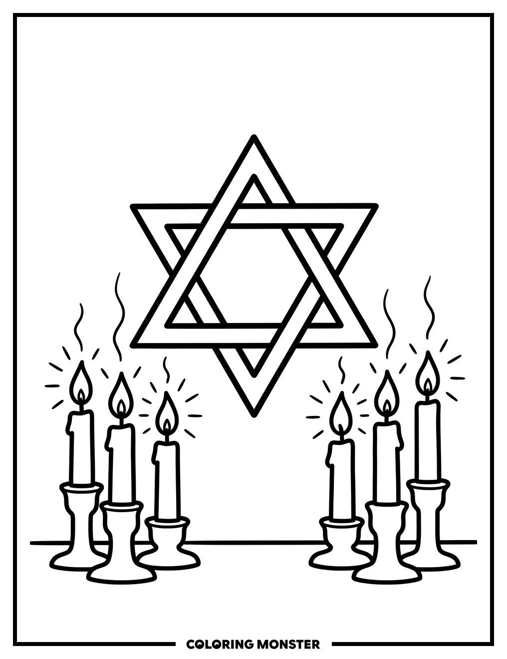 Star of David and Shabbat Candles Coloring Page