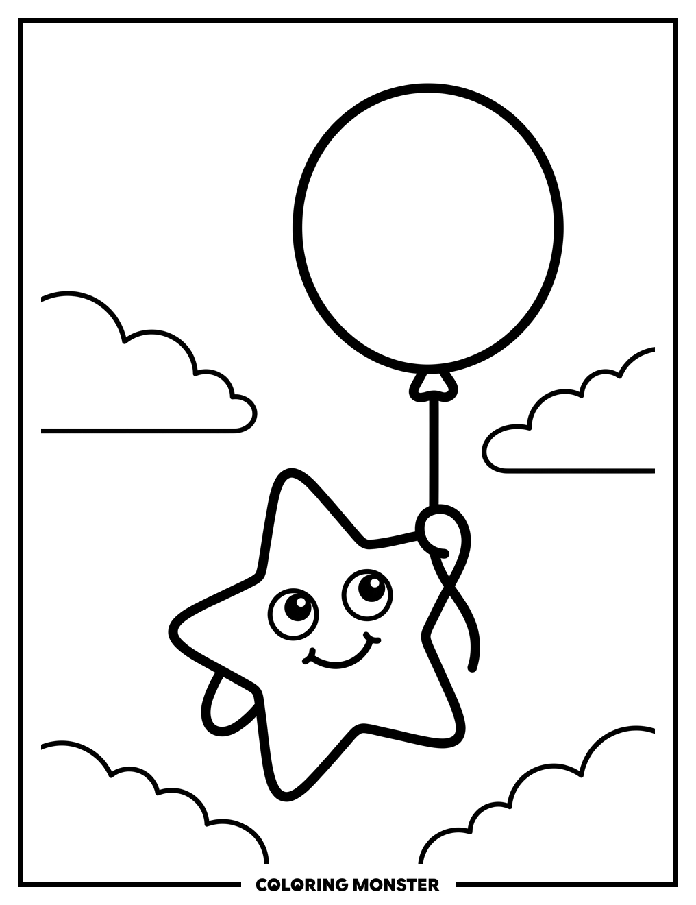 Star With Balloon Coloring Page