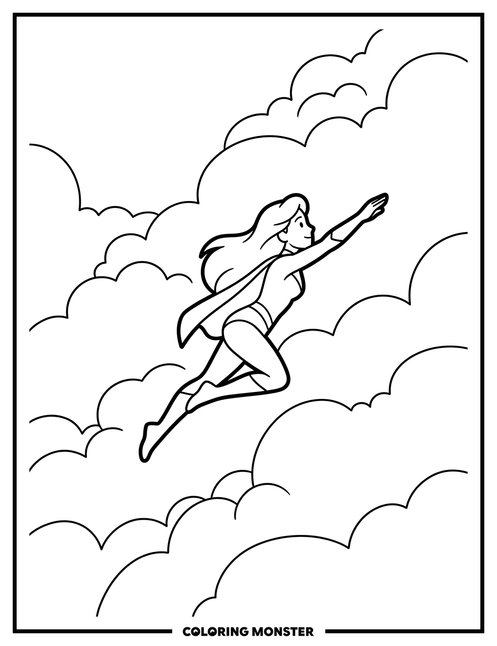 Starbeam Flying Through Clouds Coloring Page