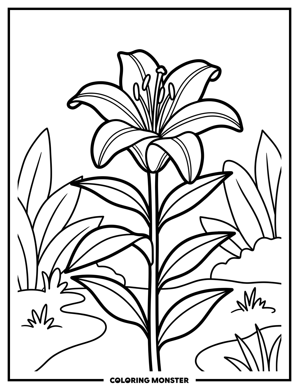 Stargazer Lily in Garden Coloring Page