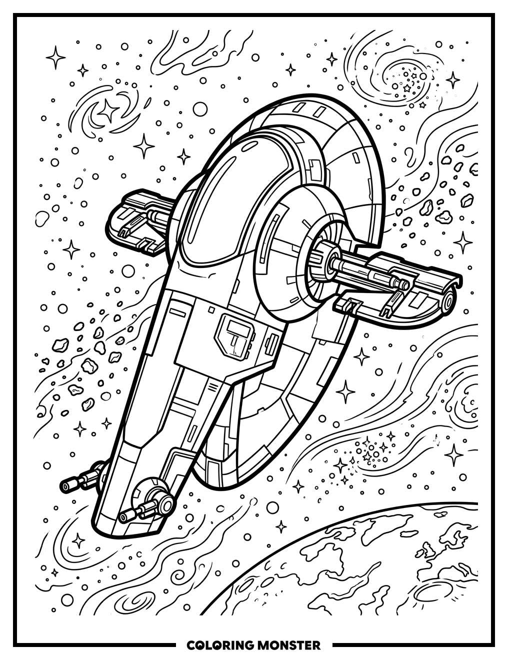 Starship "Slave I" in Space Coloring Page