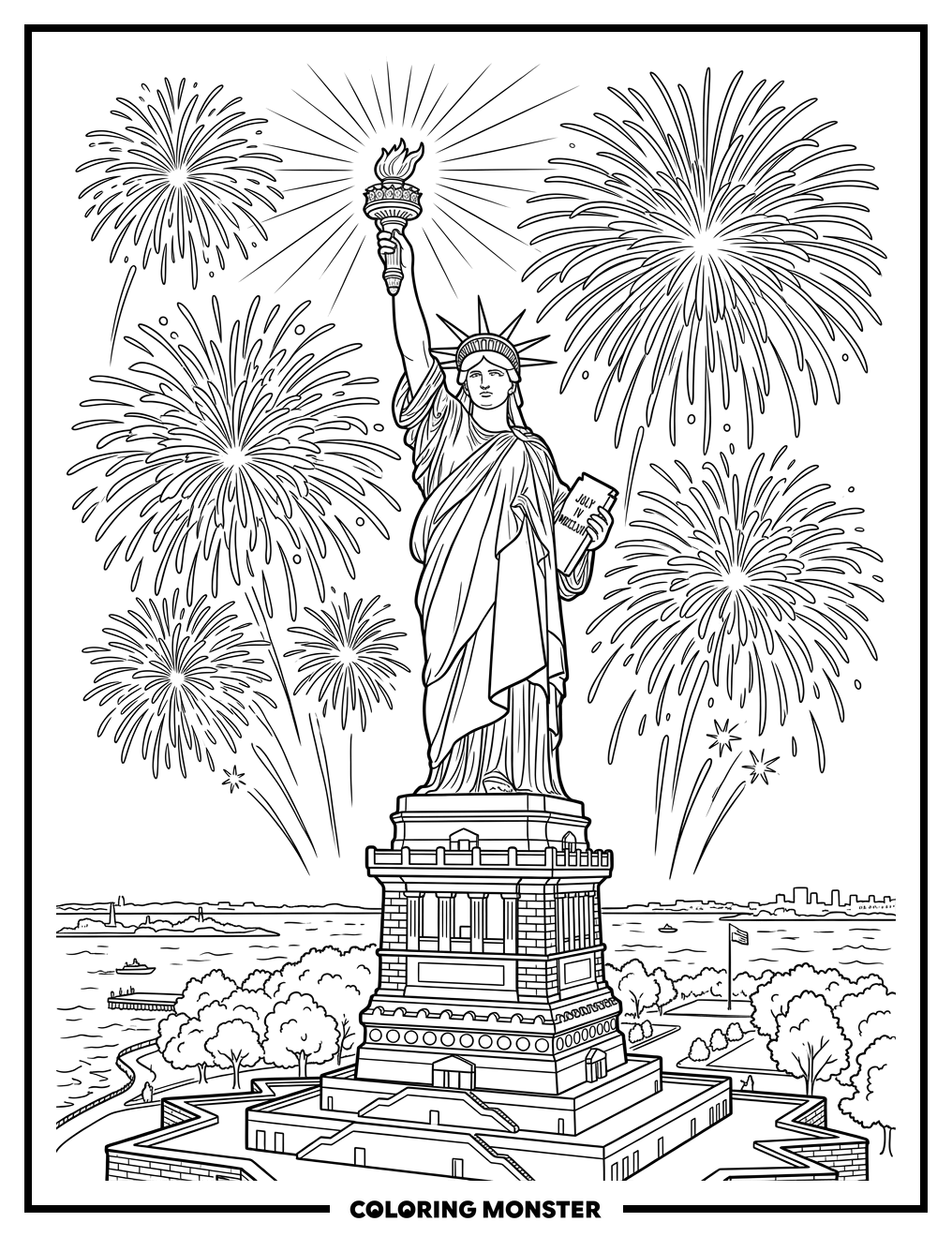 Statue Of Liberty At Night Coloring Page