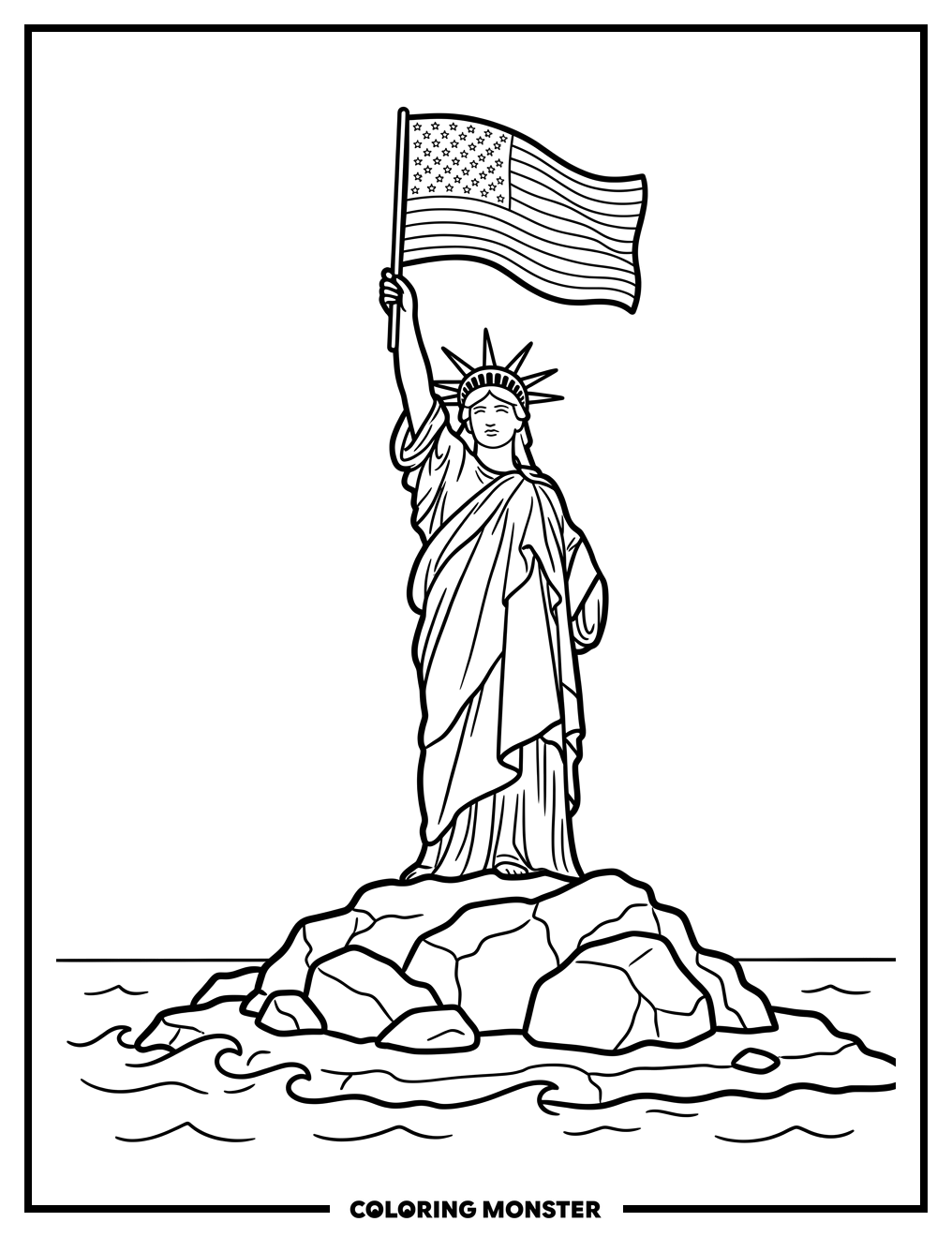 Statue Of Liberty On Island Coloring Page