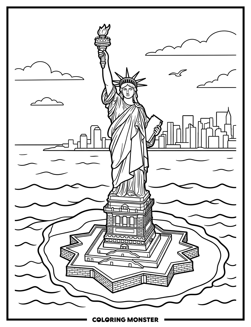 Statue of Liberty With Torch Coloring Page