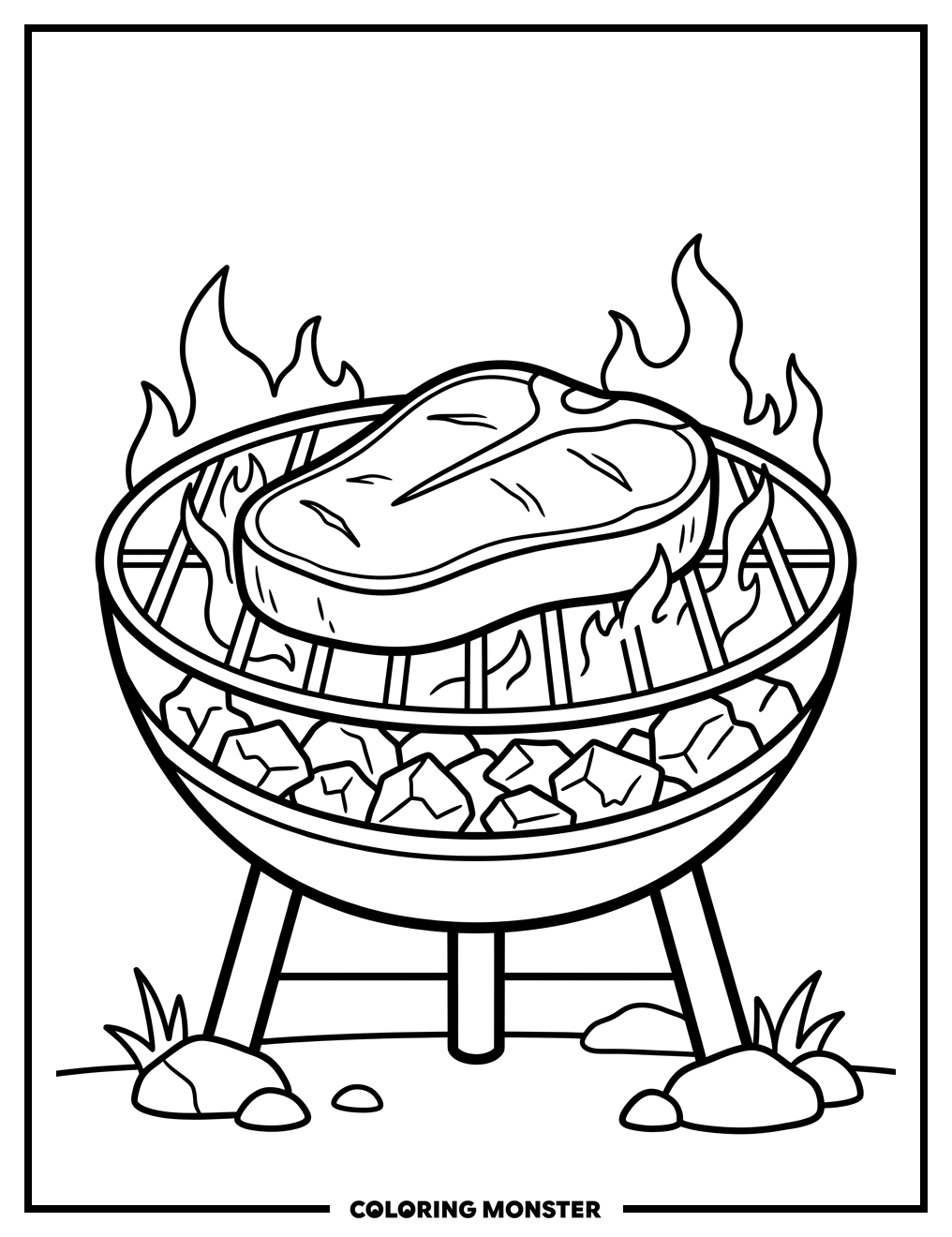 Steak Sizzling on Grill Coloring Page