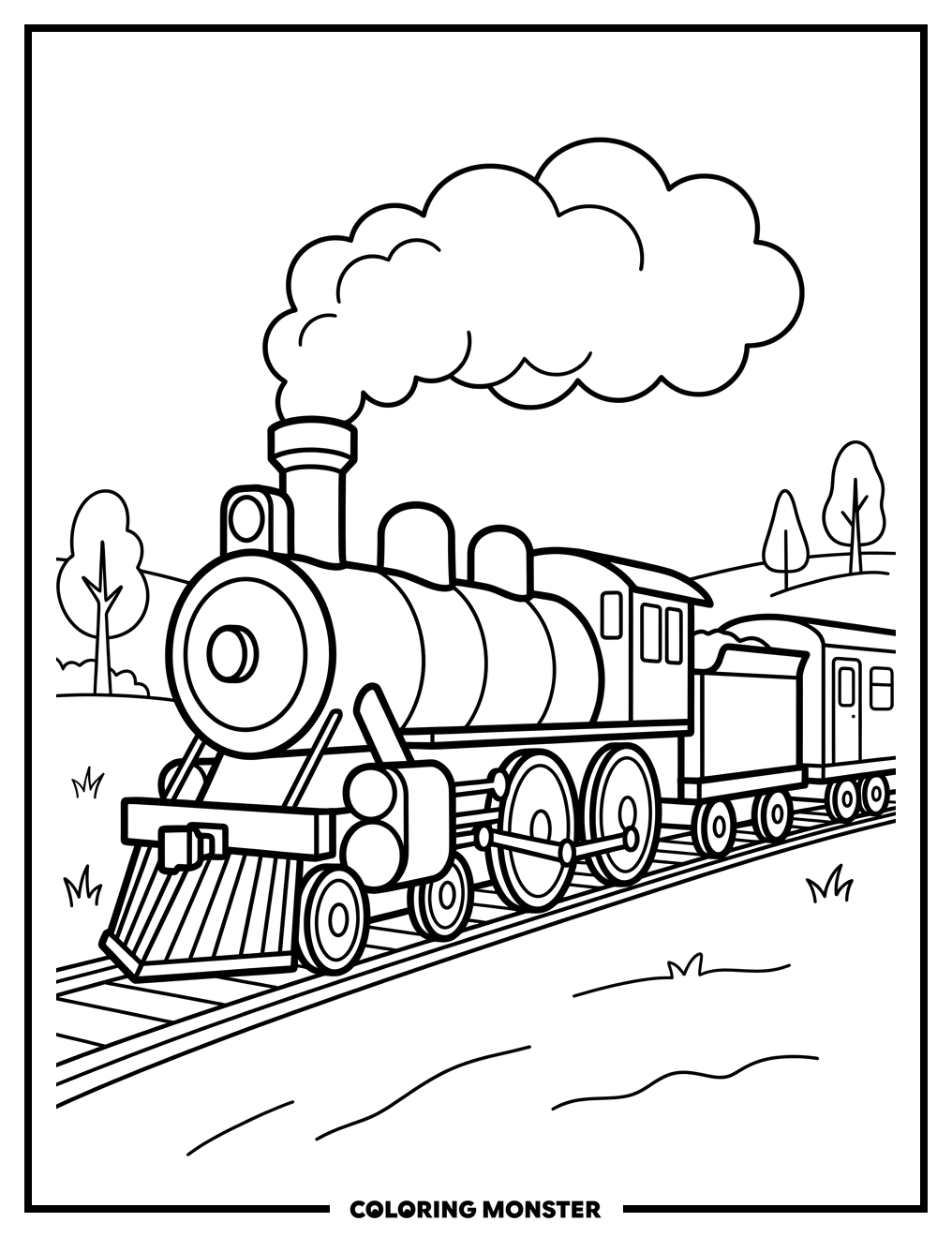 Steam Train Puffing Smoke Coloring Page