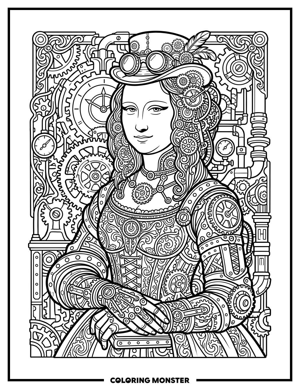 Steampunk Mona Lisa Coloring Page
