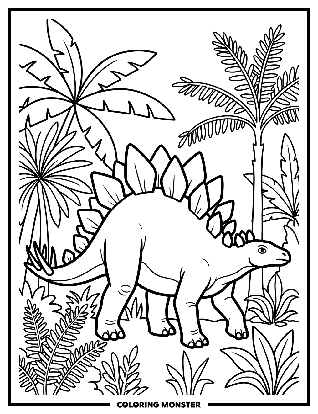Stegosaurus in a Jungle Coloring Page