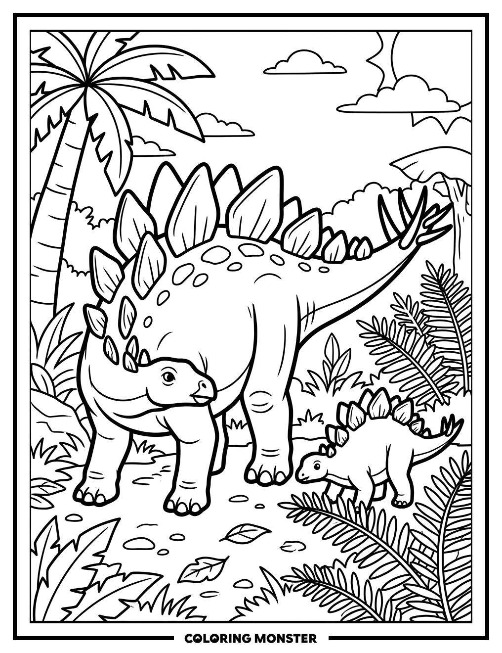 Stegosaurus Mother and Baby Dinosaur Coloring Page