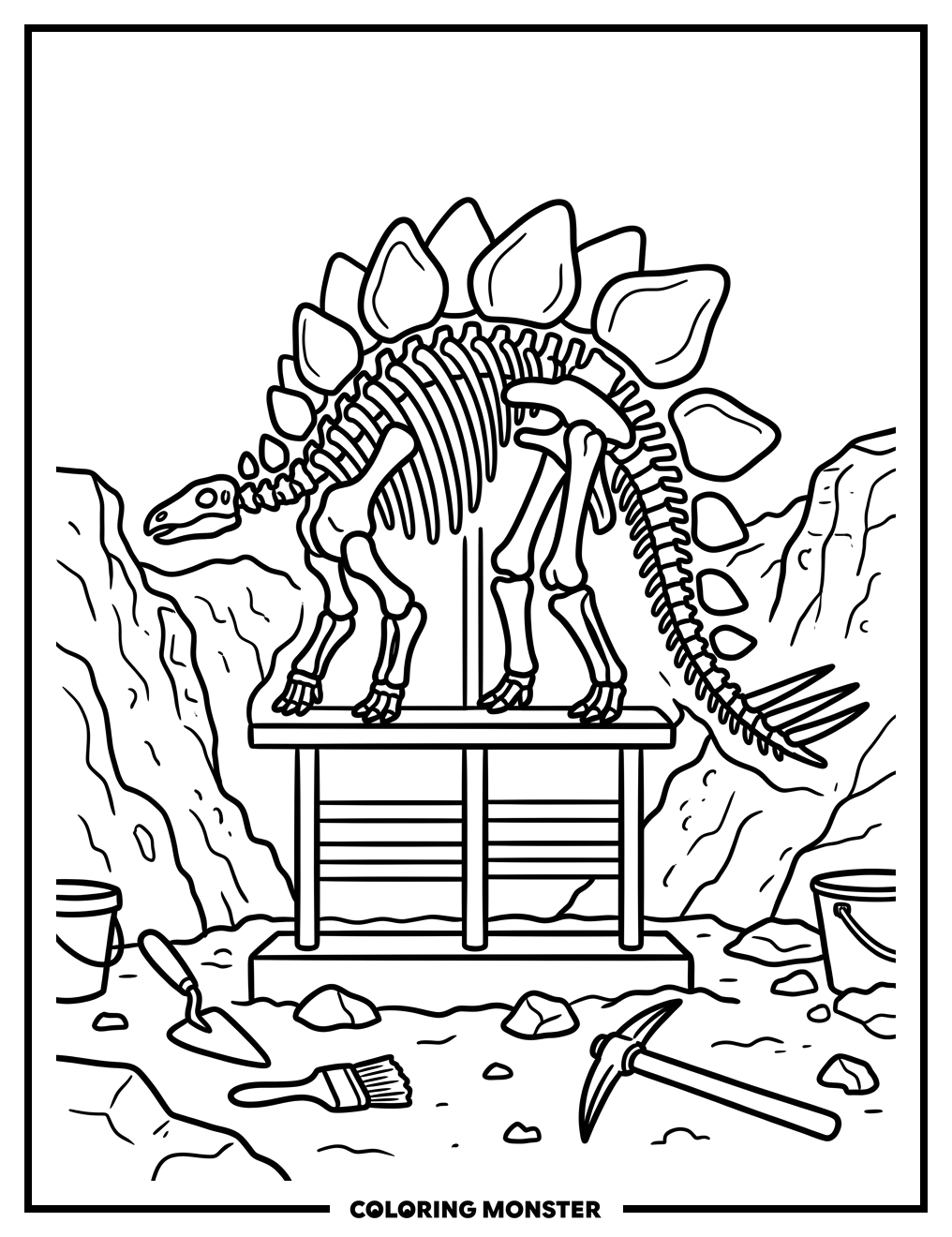 Stegosaurus Skeleton Dig Site Coloring Page
